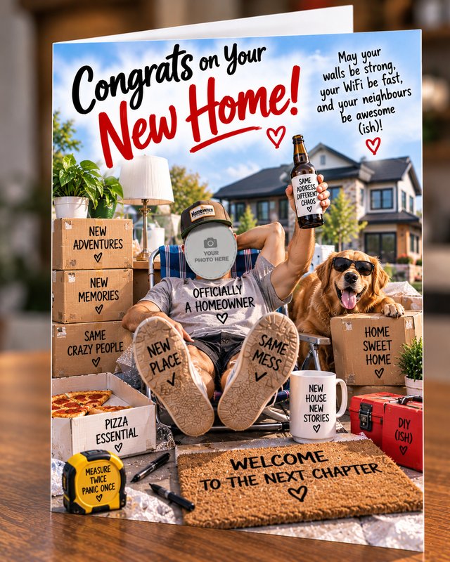 Example new home congratulations card created with Cardello